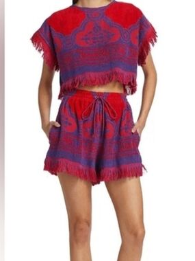 Zimmermann Red & Purple Textured Knit Shorts Size 1